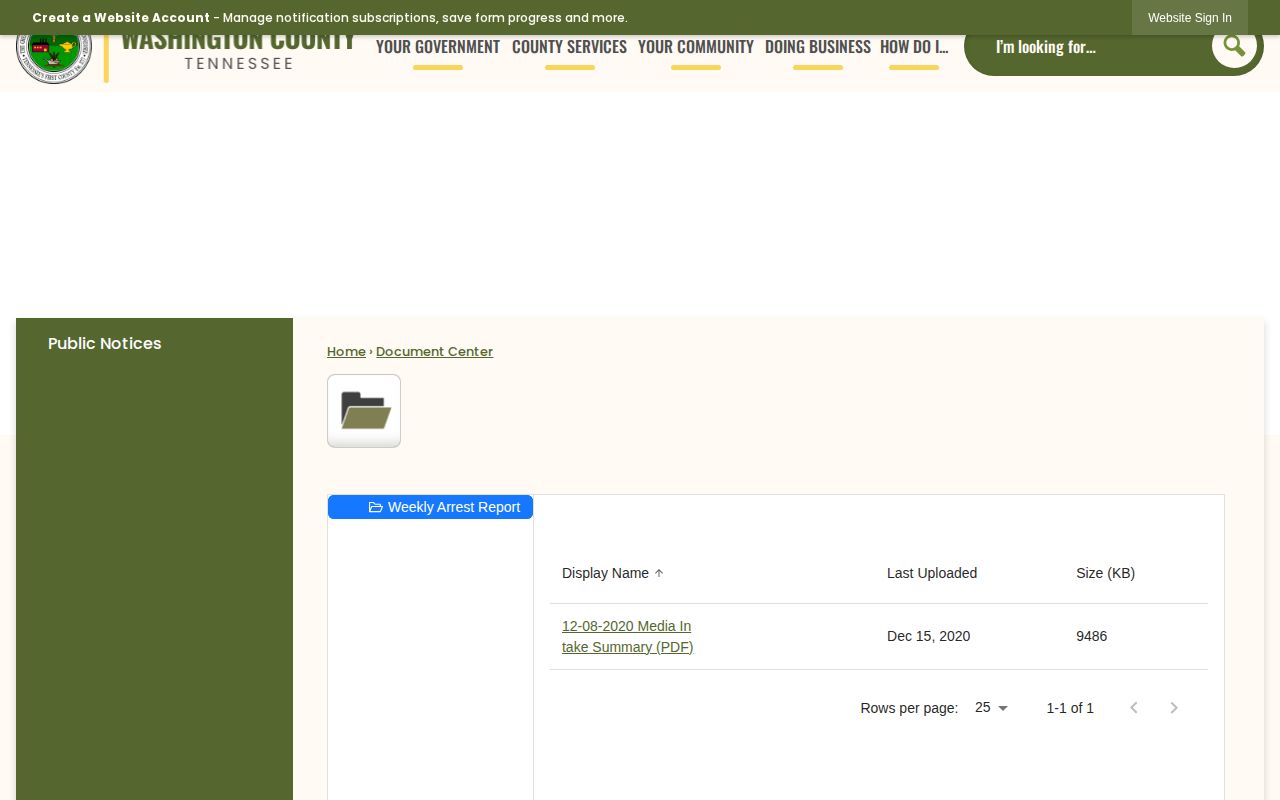 Washington County weekly arrest report archive navigation