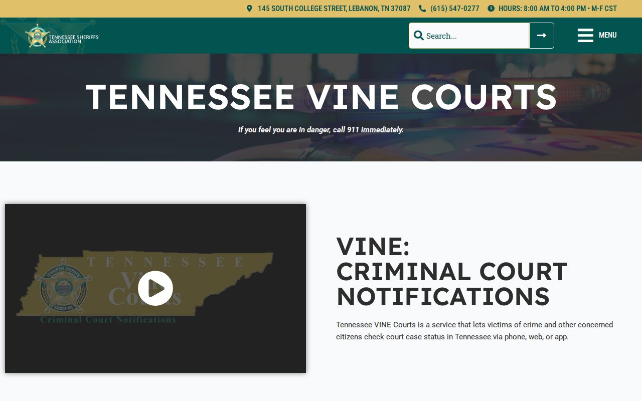 Washington County VINE Courts hearing and case alerts