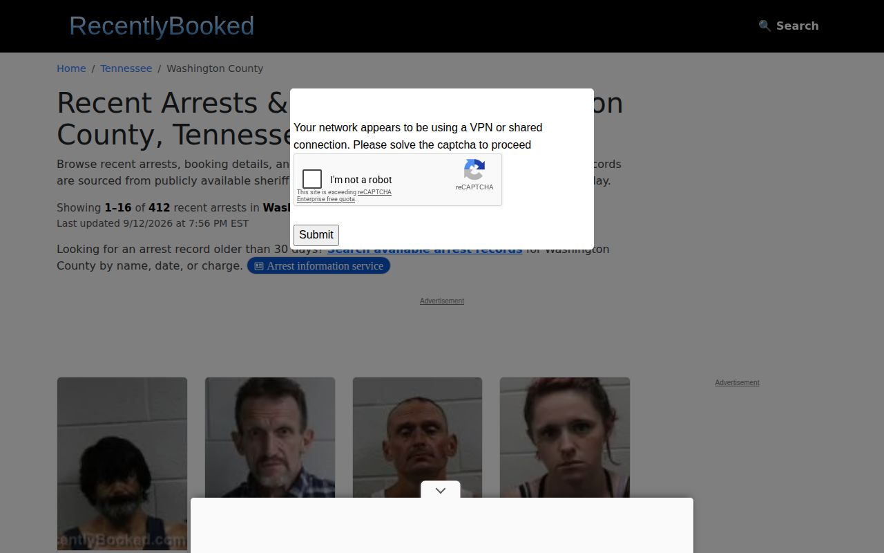 Unofficial Washington County recent arrest index with verification caveat